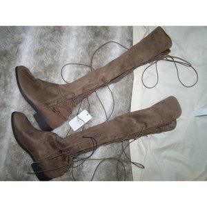 Rue 21 Knee Boots Oksana Lace Up Faux Suede Brown 6 Boho NWT